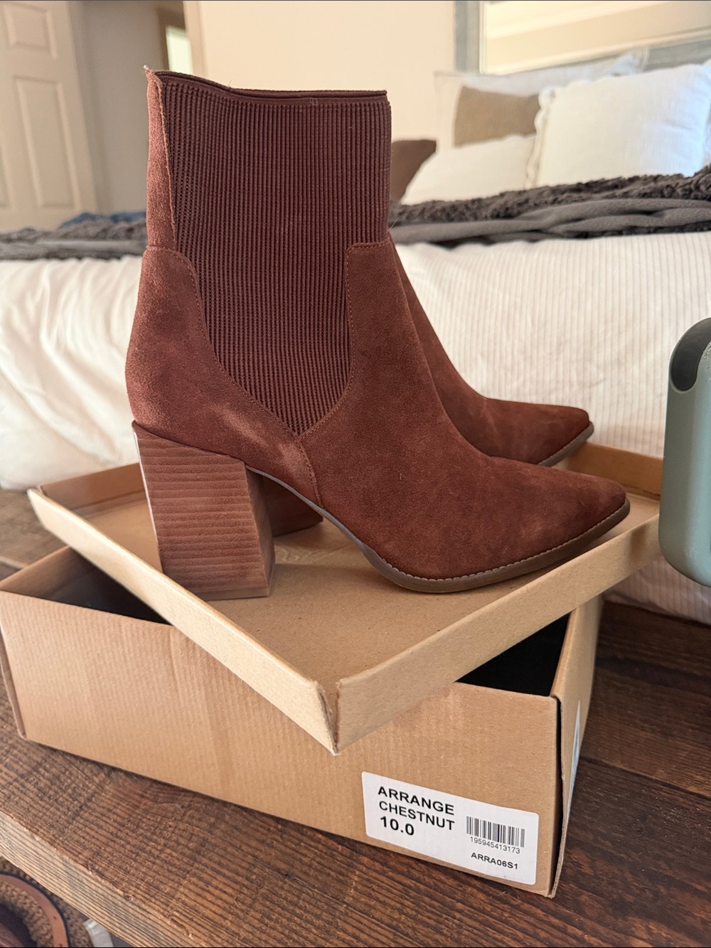 STEVE MADDEN-ARRANGE CHESTNUT Suede Block Heel Ankle - Women